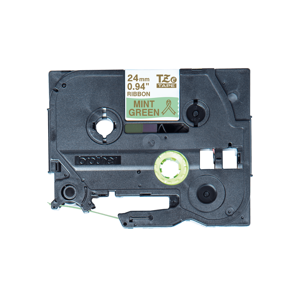 Originali Brother TZe-RM54 juostos kasetė – auksinės raidės mėtos žalumo fone, 24 mm pločio